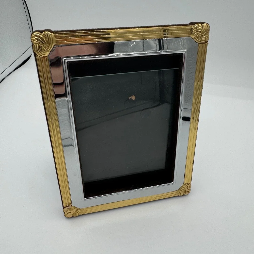 Vintage Mixed Metal Gold Silver Tone Picture Frame Ribbed Scroll Corner 5x4